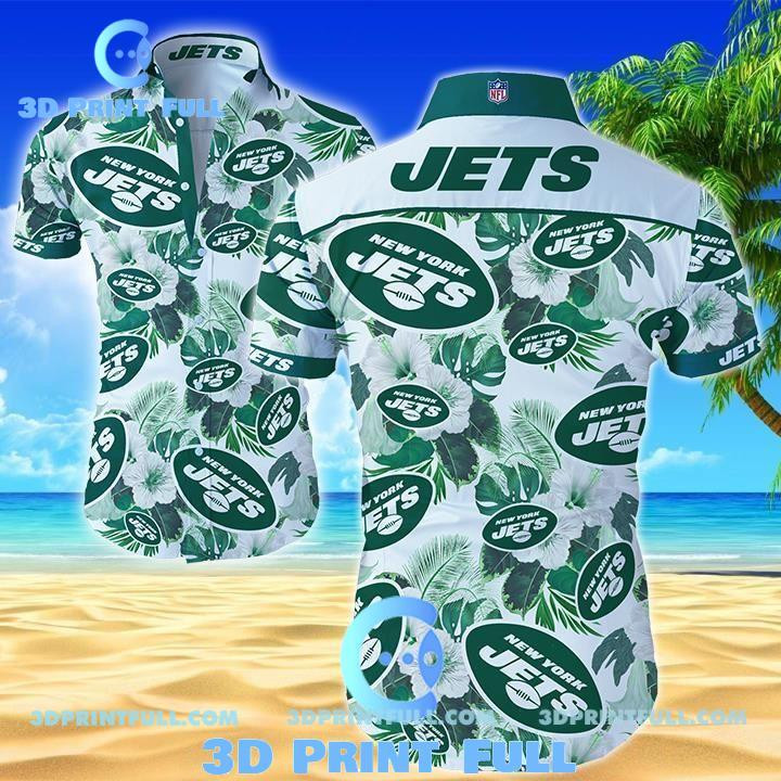 New York Jets Logo Hawaiian Shirt Tropical Aloha Button Up