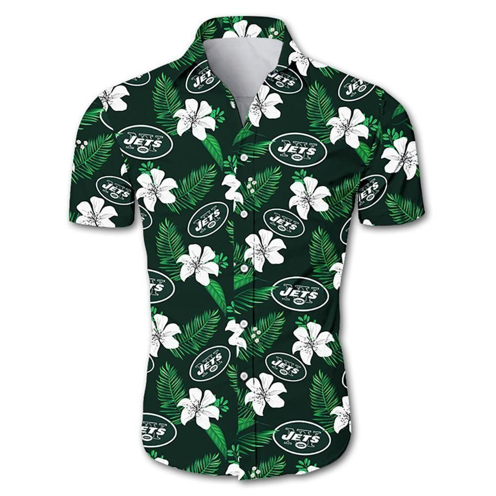 New York Jets Logo Hawaiian Shirt Tropical Aloha Button Up