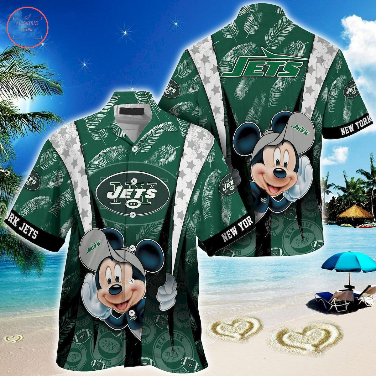 New York Jets Mickey Mouse Ball Hawaiian Shirt Tropical Aloha Button Up