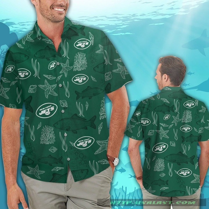 New York Jets Ocean Fishes Hawaiian Shirt Tropical Aloha Button Up