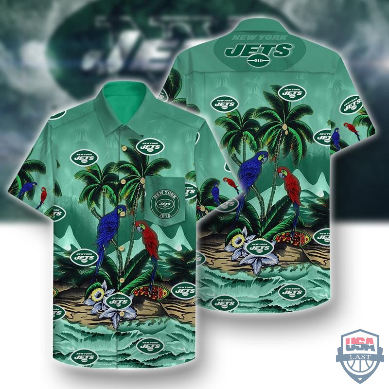 New York Jets Parrots Hawaiian Shirt Tropical Aloha Button Up