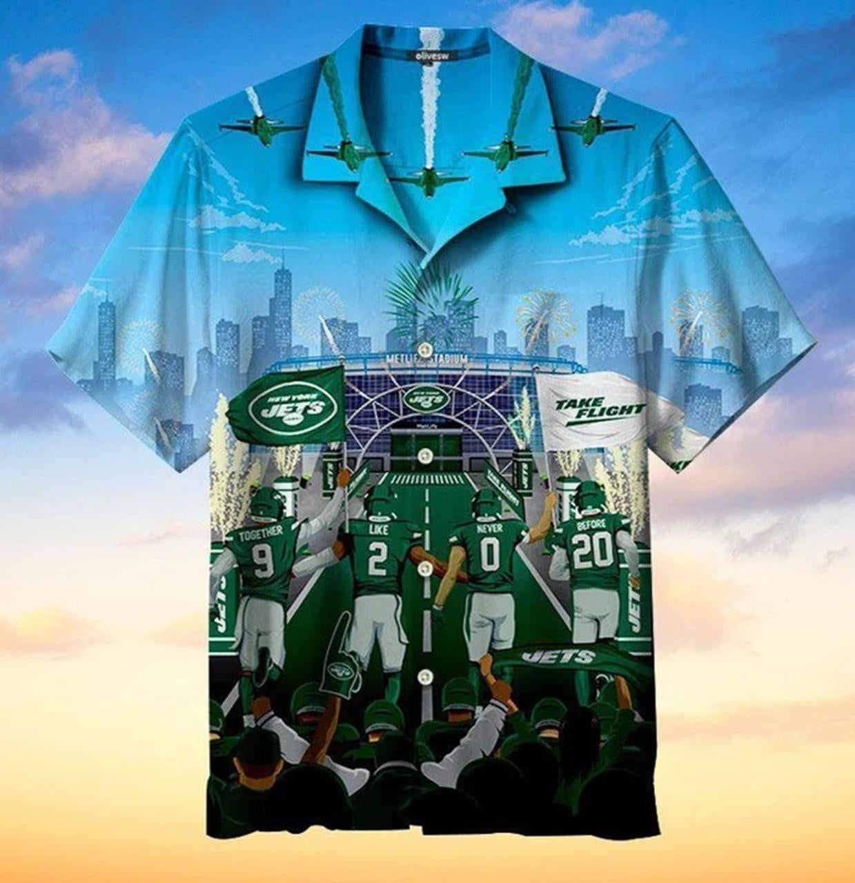 New York Jets Tournament Hawaiian Shirt Tropical Aloha Button Up