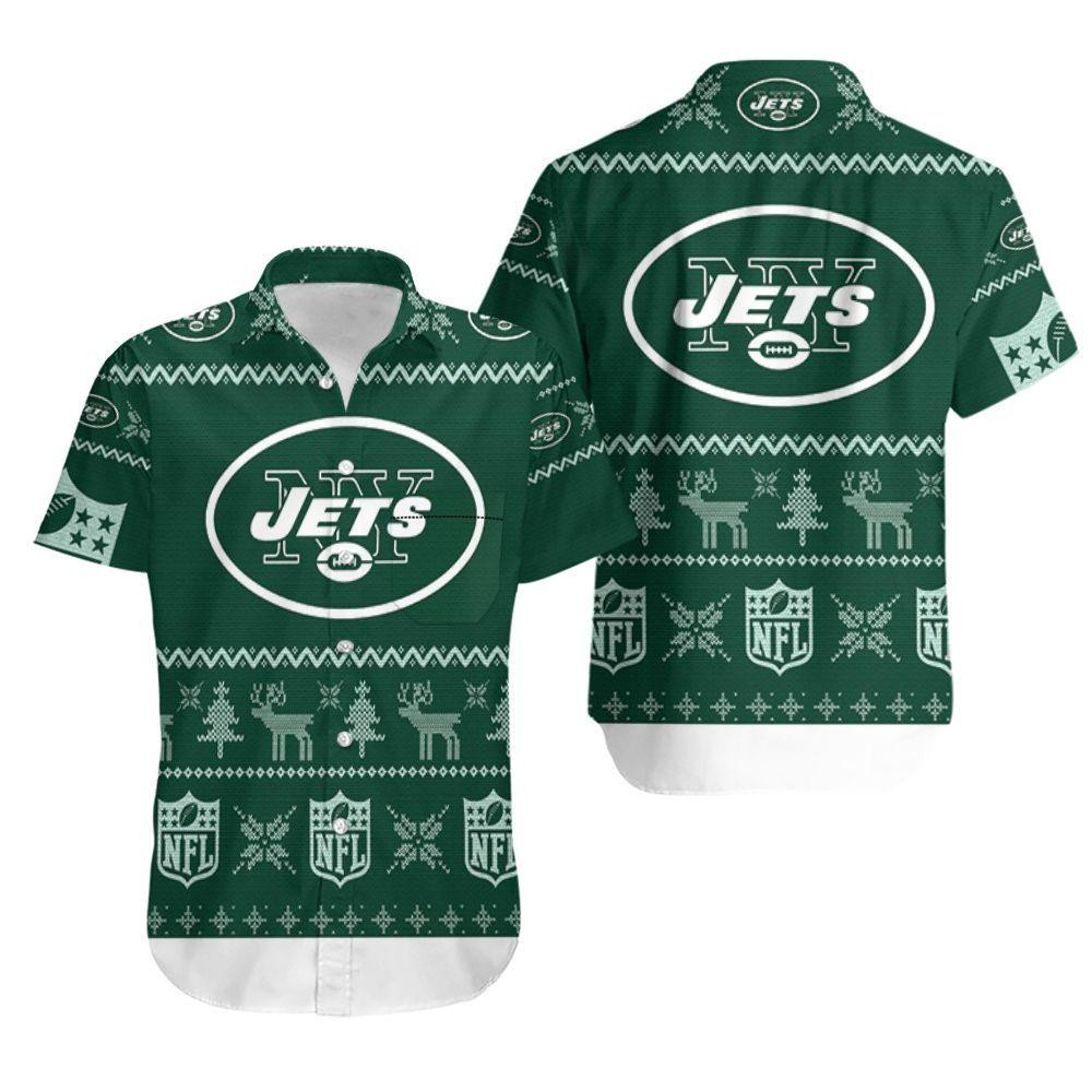 New York Jets Ugly Christmas Hawaiian Shirt Tropical Aloha Button Up