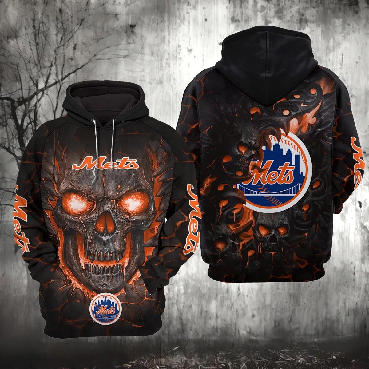 New York Mets Lava Skull 3D MLB All Over Print Hoodie