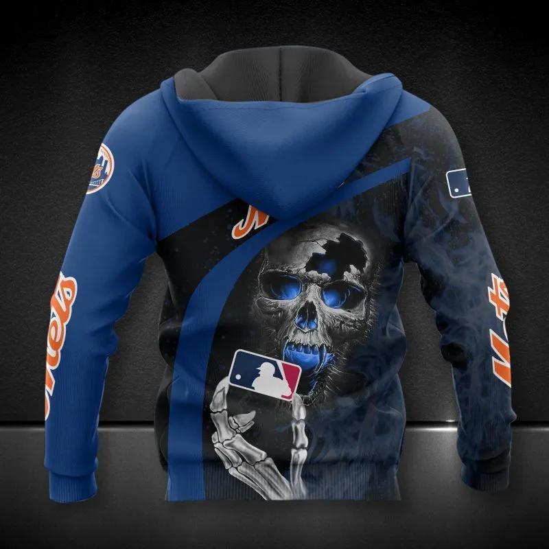 Alternative view of New York Mets Skeleton Logo MLB MLB All Over Print Hoodie