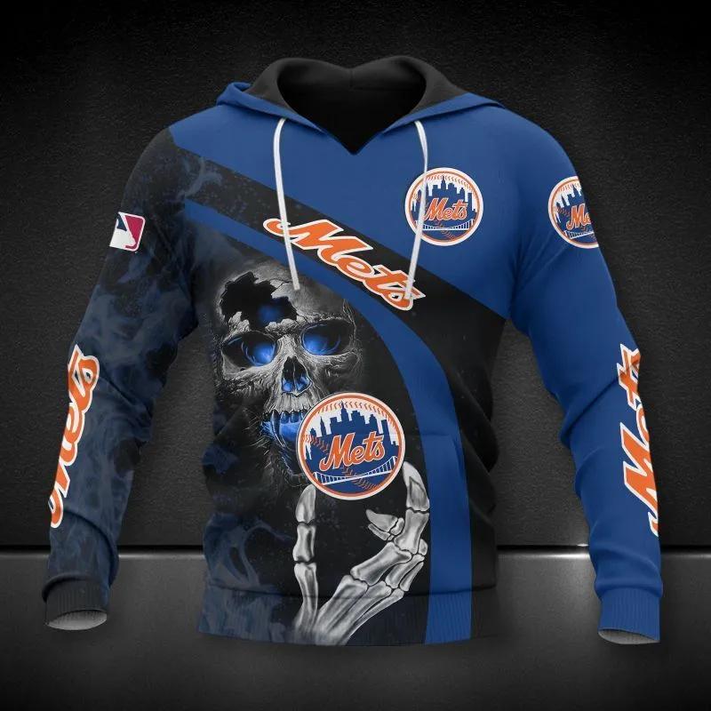 New York Mets Skeleton Logo MLB MLB All Over Print Hoodie