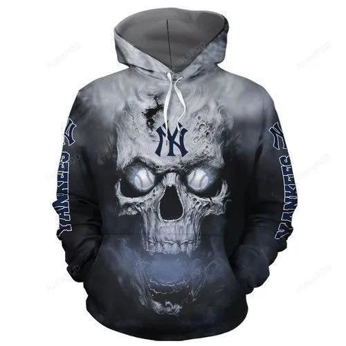 New York Yankees Baseball Skull 3D MLB All Over Print Hoodie