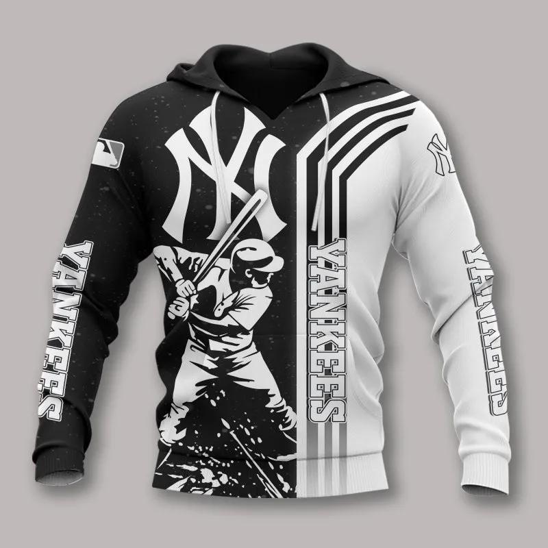 New York Yankees Black And White MLB All Over Print Hoodie