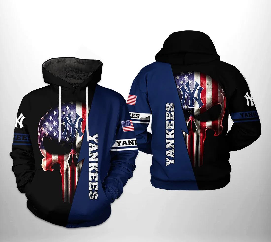 New York Yankees MLB US Flag Skull MLB All Over Print Hoodie