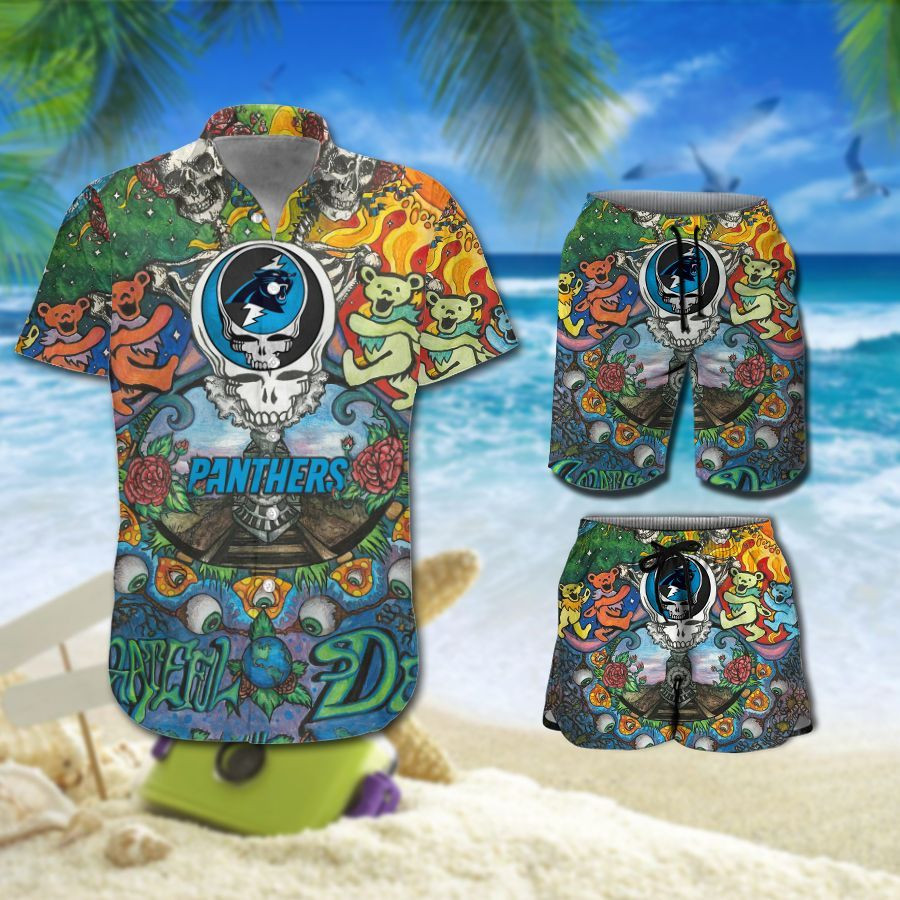Nfl Carolina Panthers Grateful Dead Hawaiian Shirt Tropical Aloha Button Up