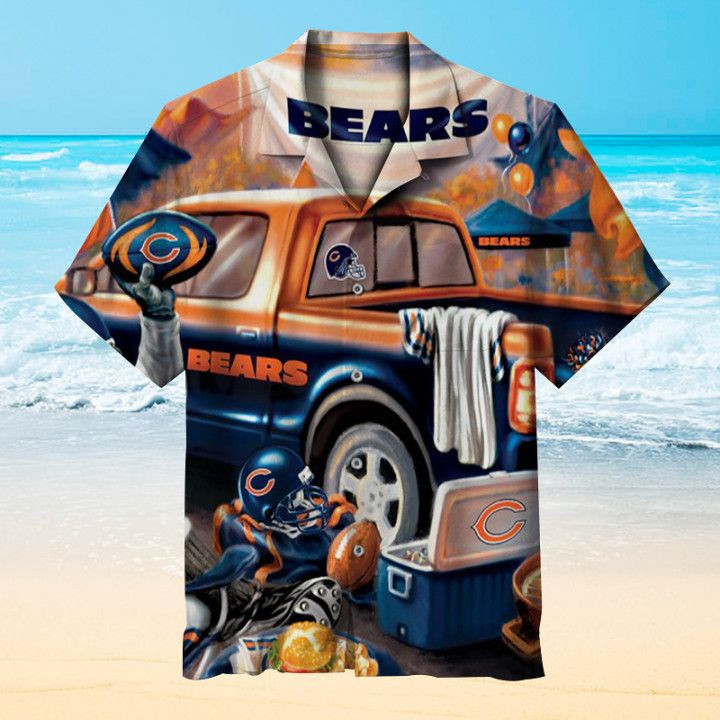 Nfl Chicago Bear Retro Poster Hawaiian Shirt Tropical Aloha Button Up