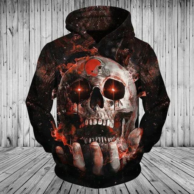 NFL Cleveland Browns Skull NFL 3D All Over Print Hoodie