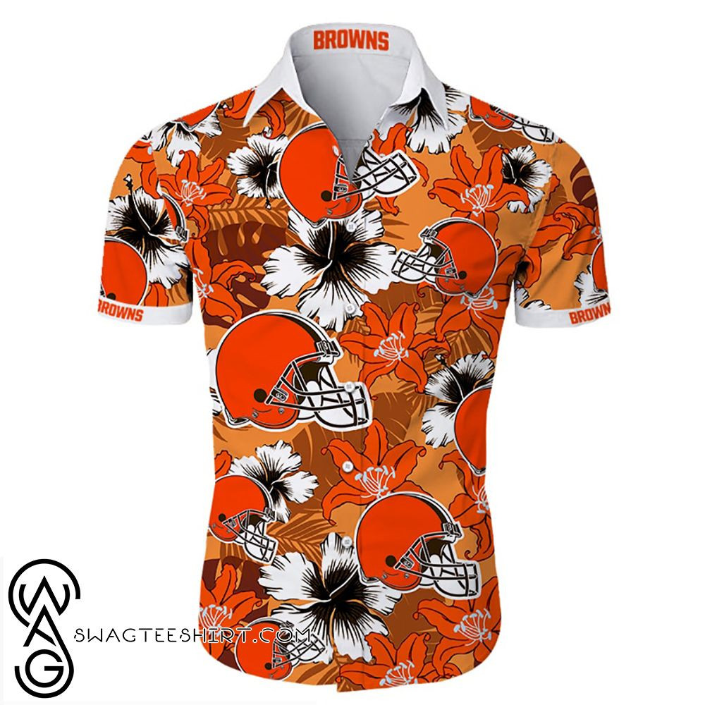 Nfl Cleveland Browns Tropical Flower Hawaiian Shirt Tropical Aloha Button Up