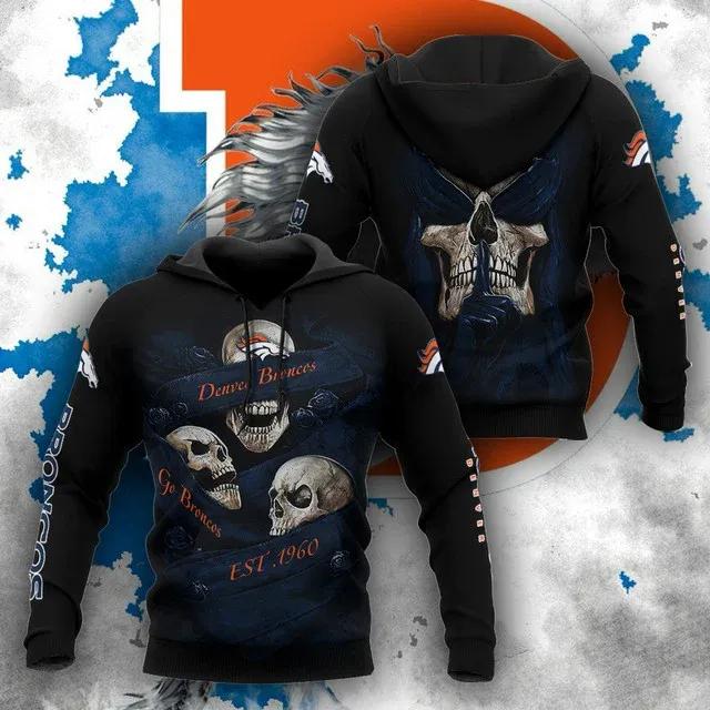 NFL Denver Broncos Skull NFL 3D All Over Print Hoodie