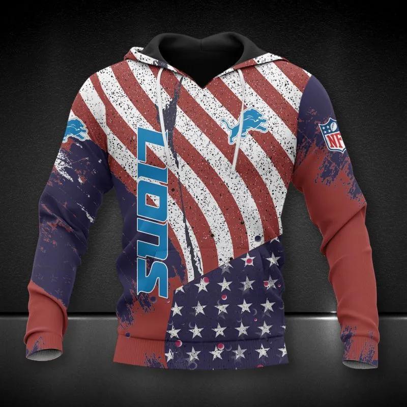 NFL Detroit Lions American Flag NFL 3D All Over Print Hoodie