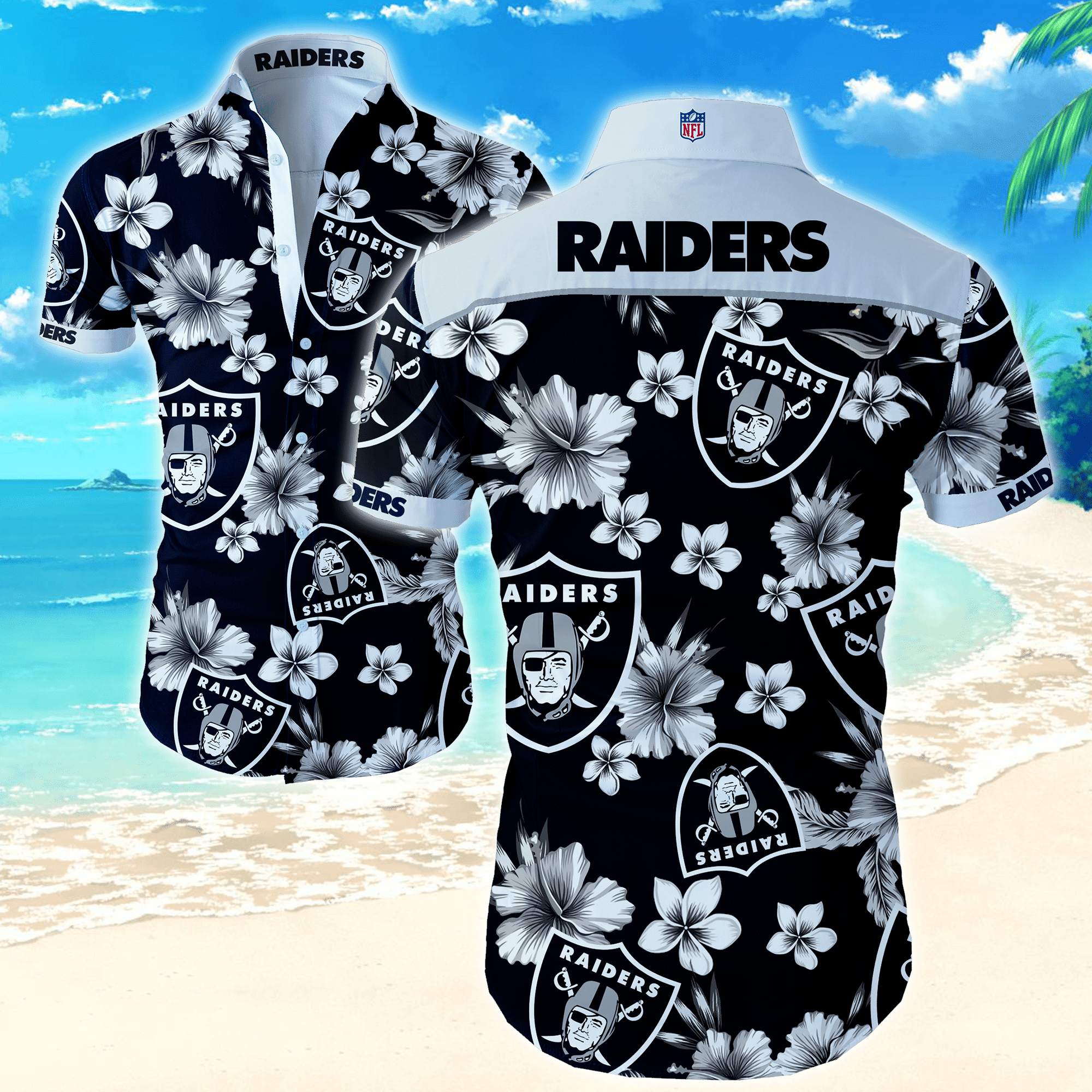 Nfl Las Vegas Raiders Funny Hawaiian Shirt Tropical Aloha Button Up
