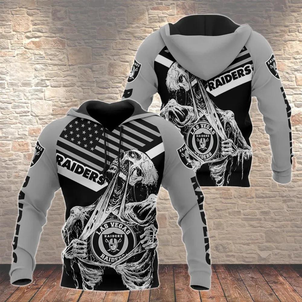NFL Las Vegas Raiders Skeleton NFL 3D All Over Print Hoodie