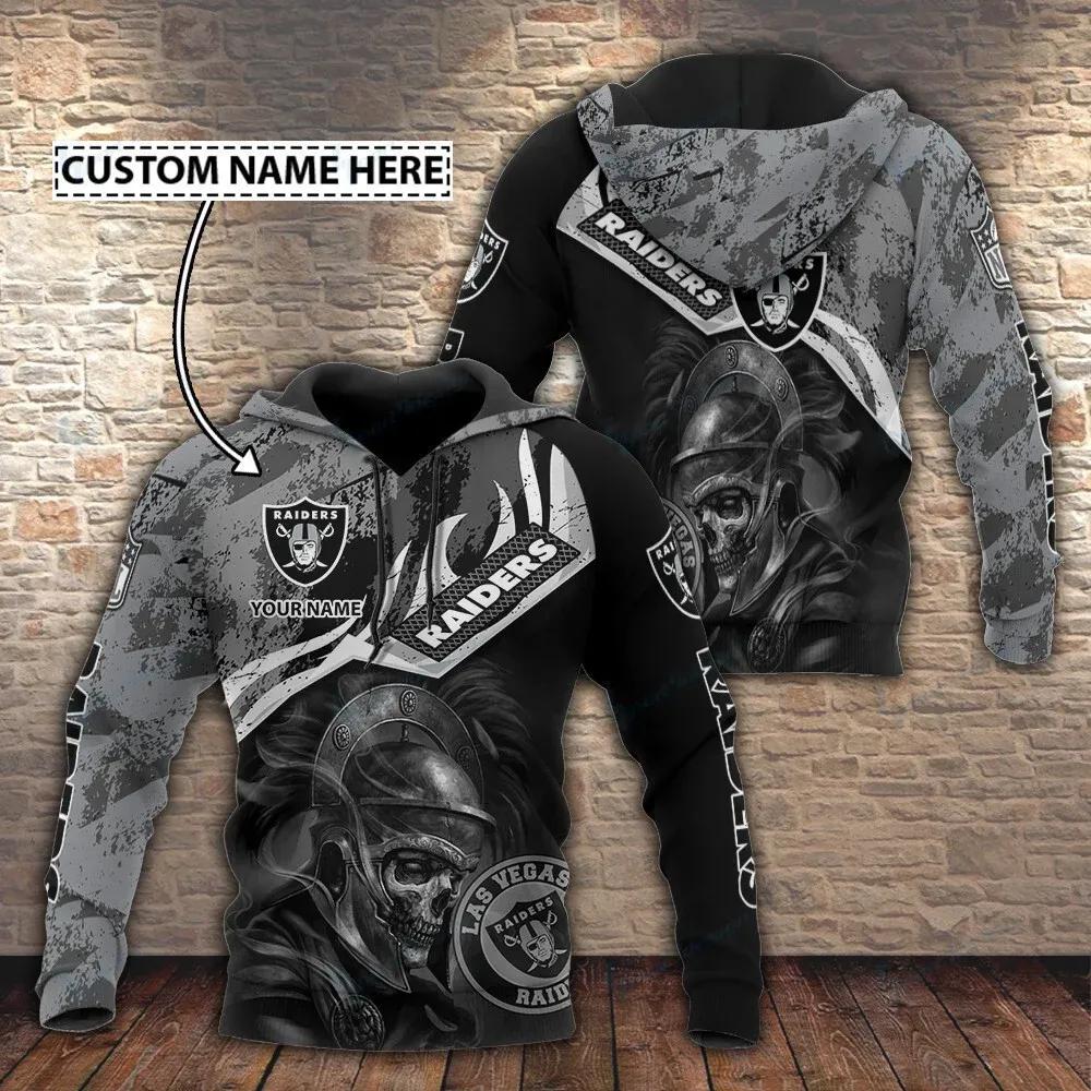 NFL Las Vegas Raiders Warrior Skeleton Personalized NFL 3D All Over Print Hoodie