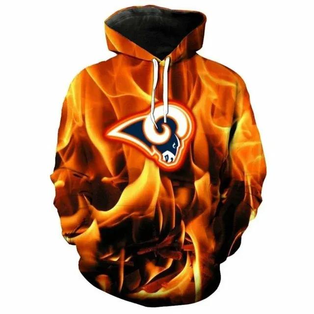 NFL Los Angeles Rams Logo Fire NFL 3D All Over Print Hoodie