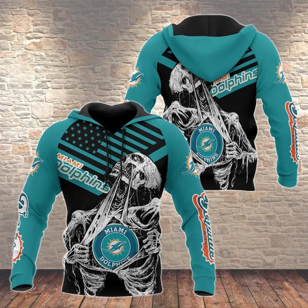 NFL Miami Dolphins Skelenton NFL 3D All Over Print Hoodie