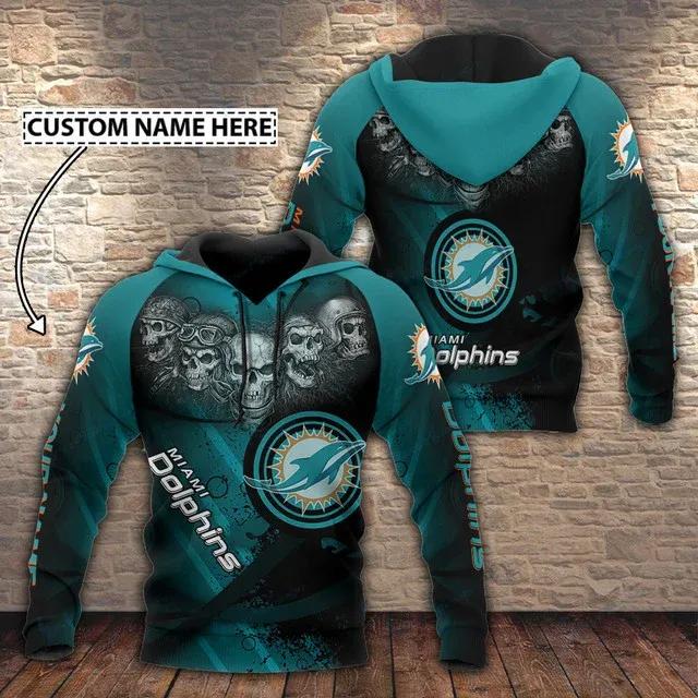 NFL Miami Dolphins Skull Personalized NFL 3D All Over Print Hoodie