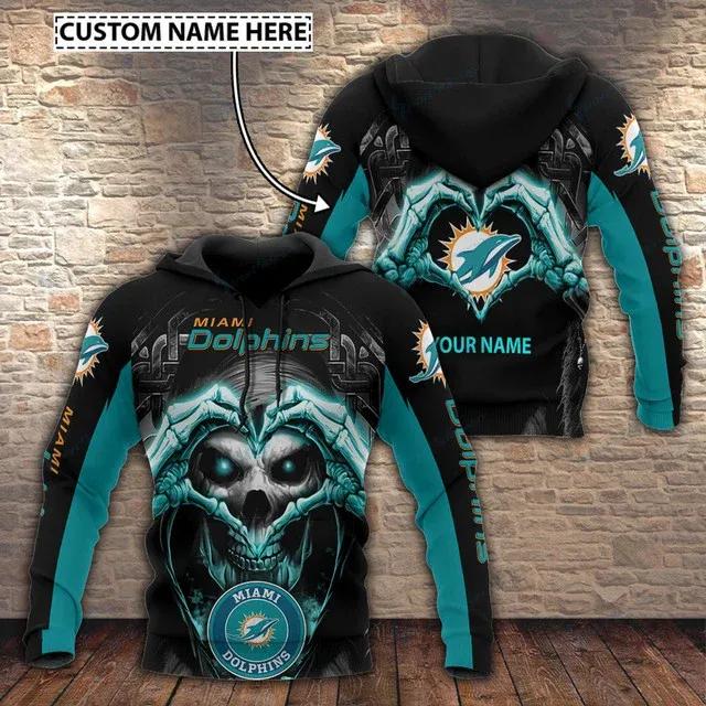 NFL Miami Dolphins Skull Personalized NFL 3D All Over Print Hoodie