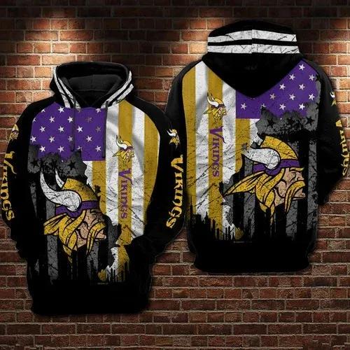 NFL Minnesota Vikings American Flag NFL 3D All Over Print Hoodie