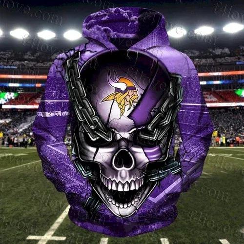 NFL Minnesota Vikings Skull NFL 3D All Over Print Hoodie