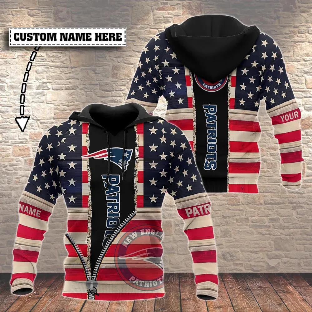 NFL New England Patriots American Flag Zip Personalized NFL 3D All Over Print Hoodie