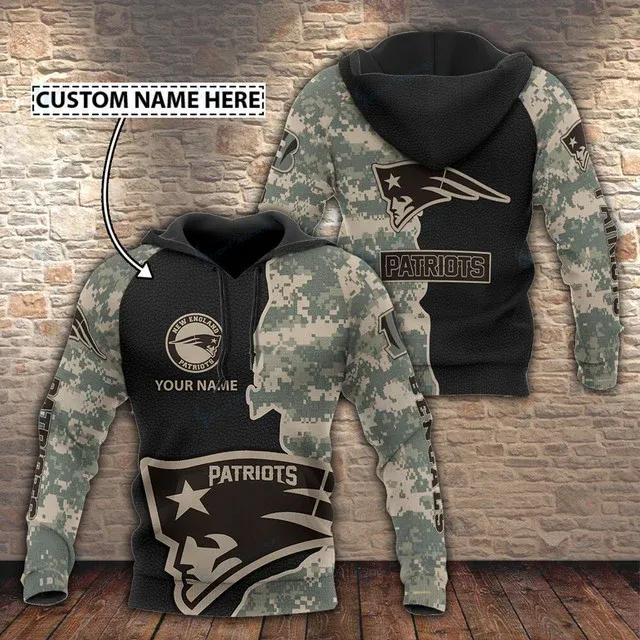 NFL New England Patriots Camo Personalized NFL 3D All Over Print Hoodie