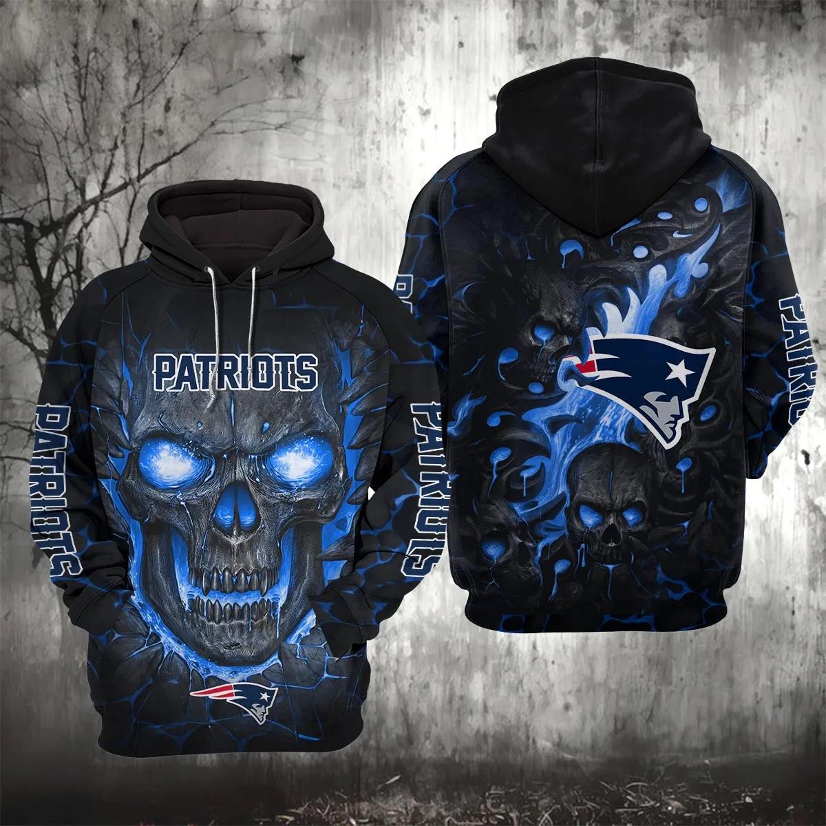 NFL New England Patriots Lava Skull NFL 3D All Over Print Hoodie
