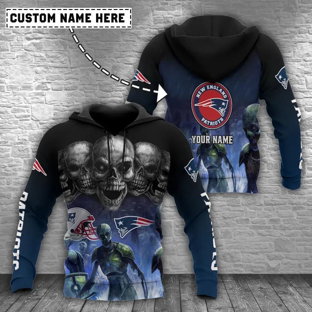 NFl New England Patriots Skull Personalized NFL 3D All Over Print Hoodie