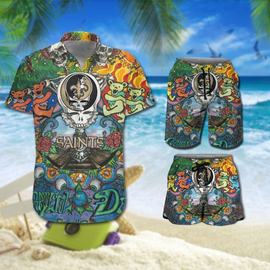 Nfl New Orleans Saints Grateful Dead Hawaiian Shirt Tropical Aloha Button Up