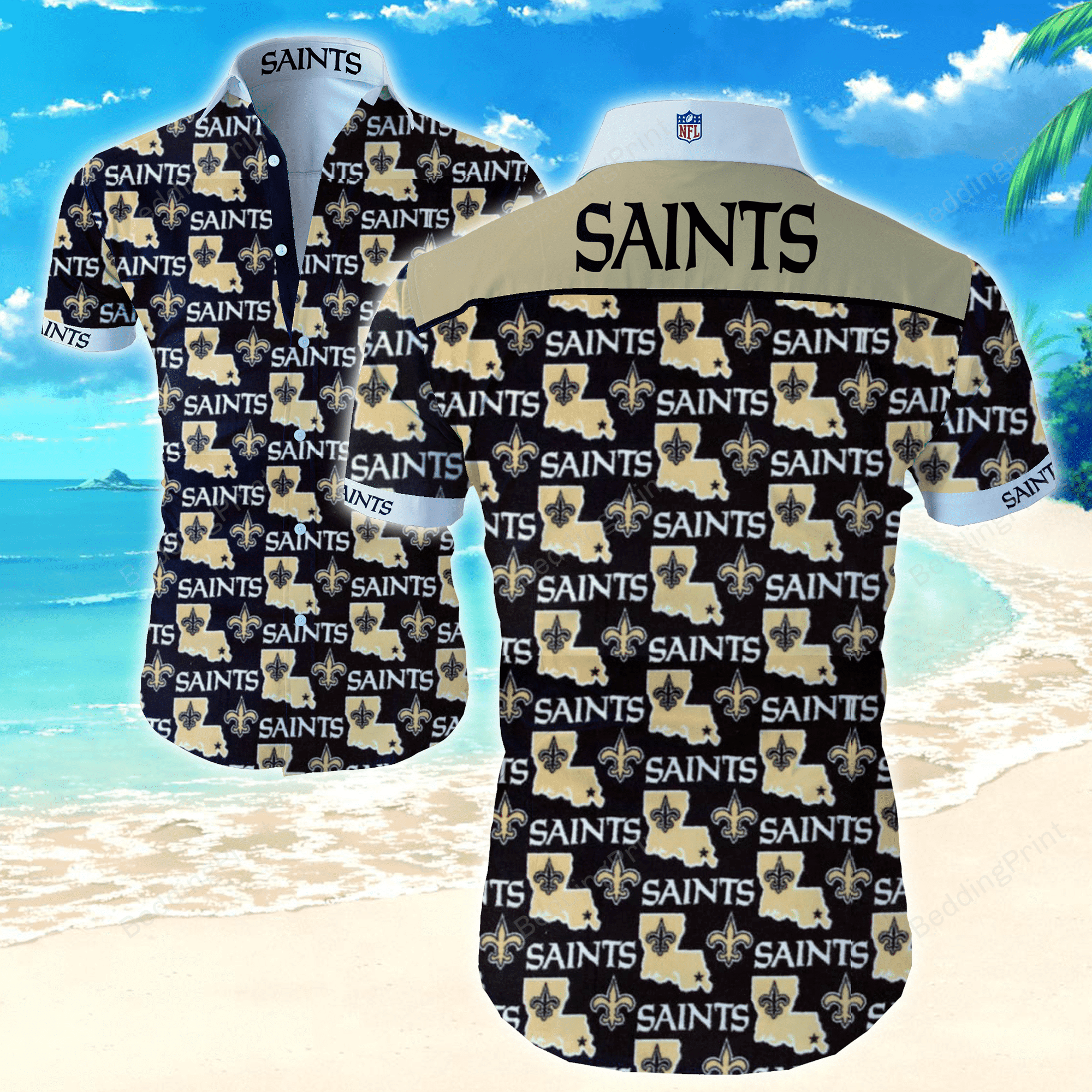 Nfl New Orleans Saints Hawaiian Shirt Tropical Aloha Button Up