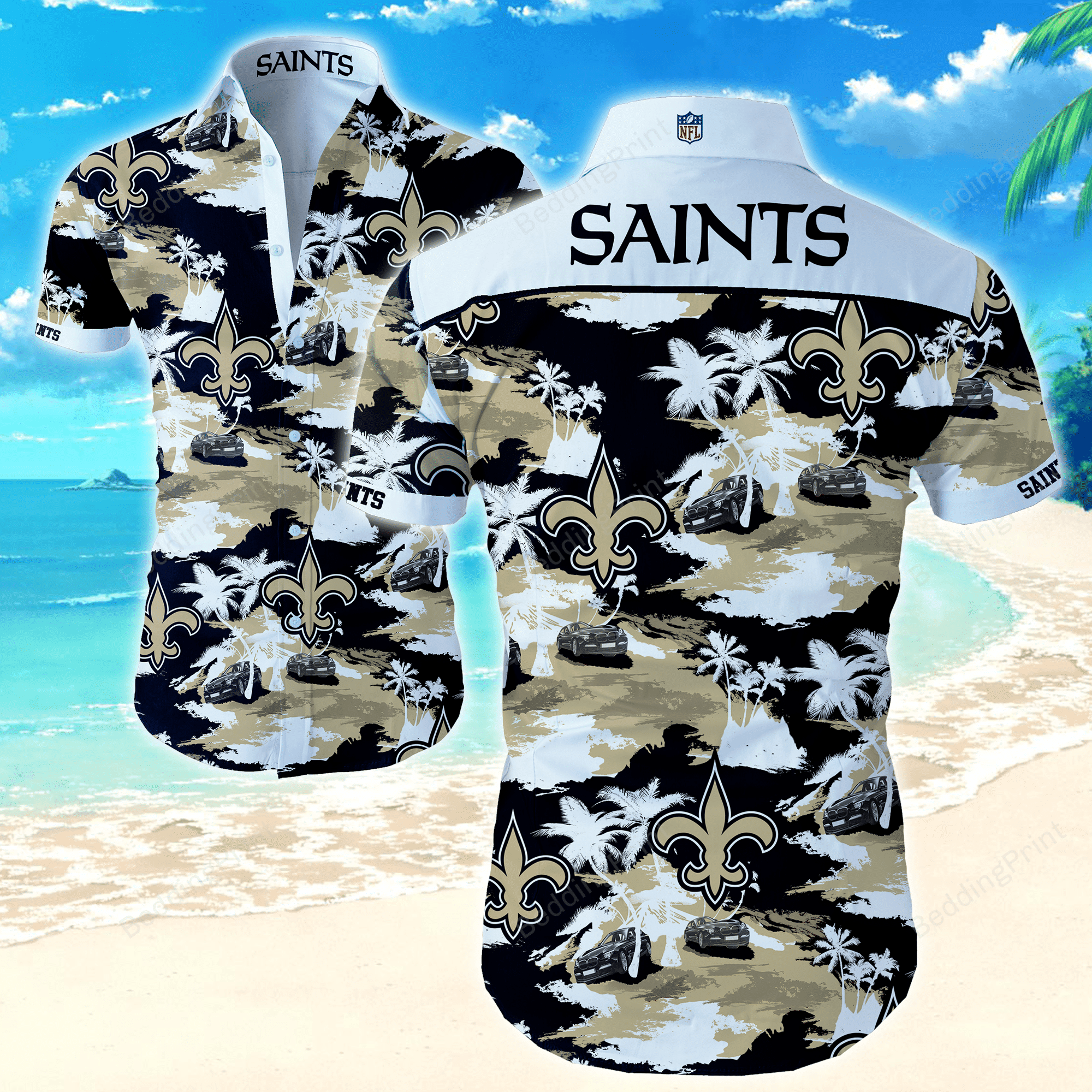 Nfl New Orleans Saints Hawaiian Shirt Tropical Aloha Button Up