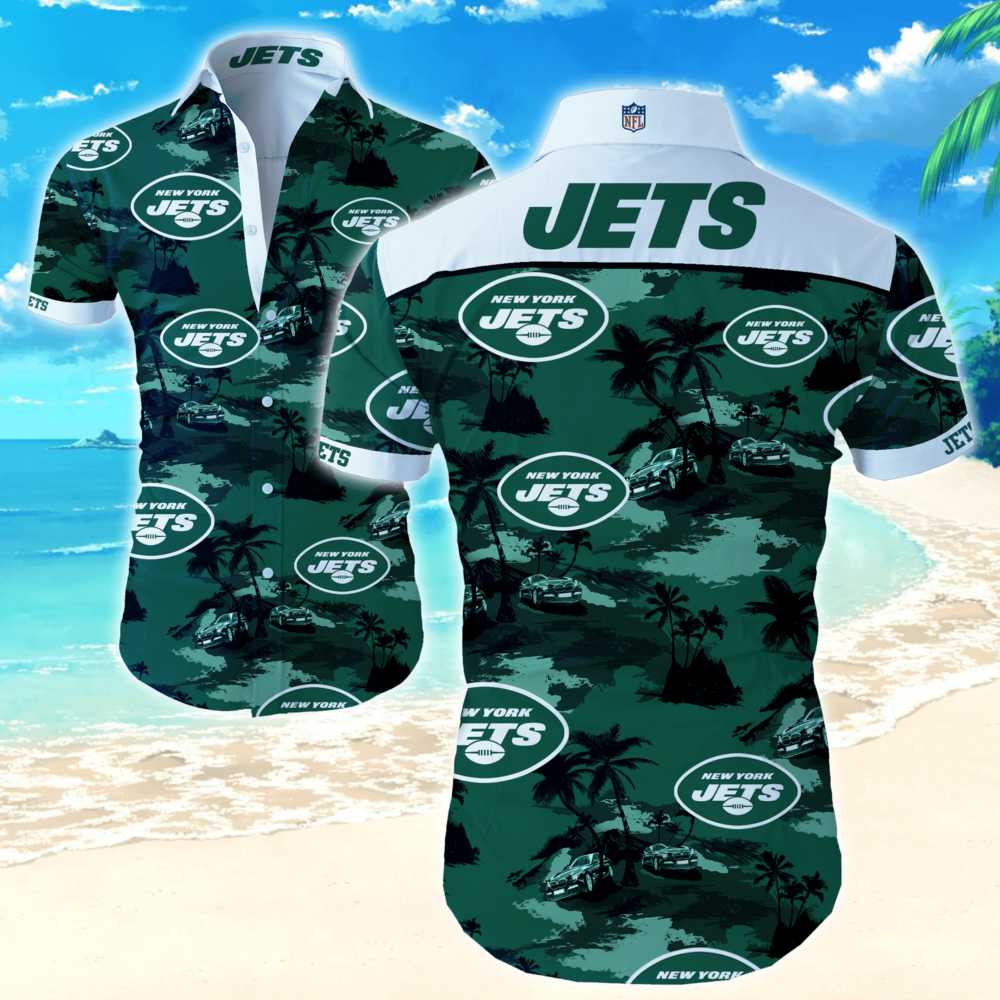 Nfl New York Jets Hawaiian Shirt Tropical Aloha Button Up