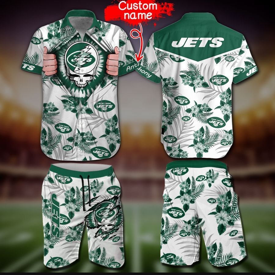 Nfl New York Jets Hawaiian Shirt Tropical Aloha Button Up