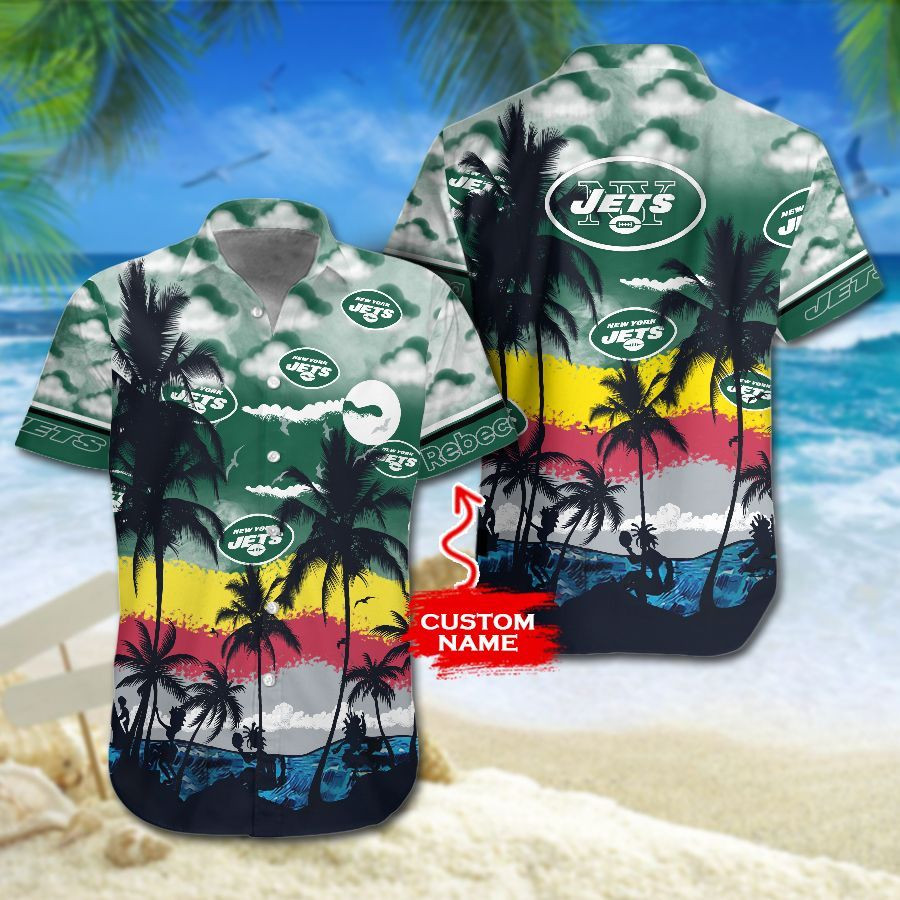 Nfl New York Jets Hawaiian Shirt Tropical Aloha Button Up