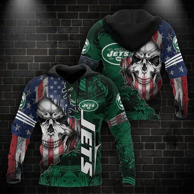 NFL New York Jets Skull American Flag NFL 3D All Over Print Hoodie