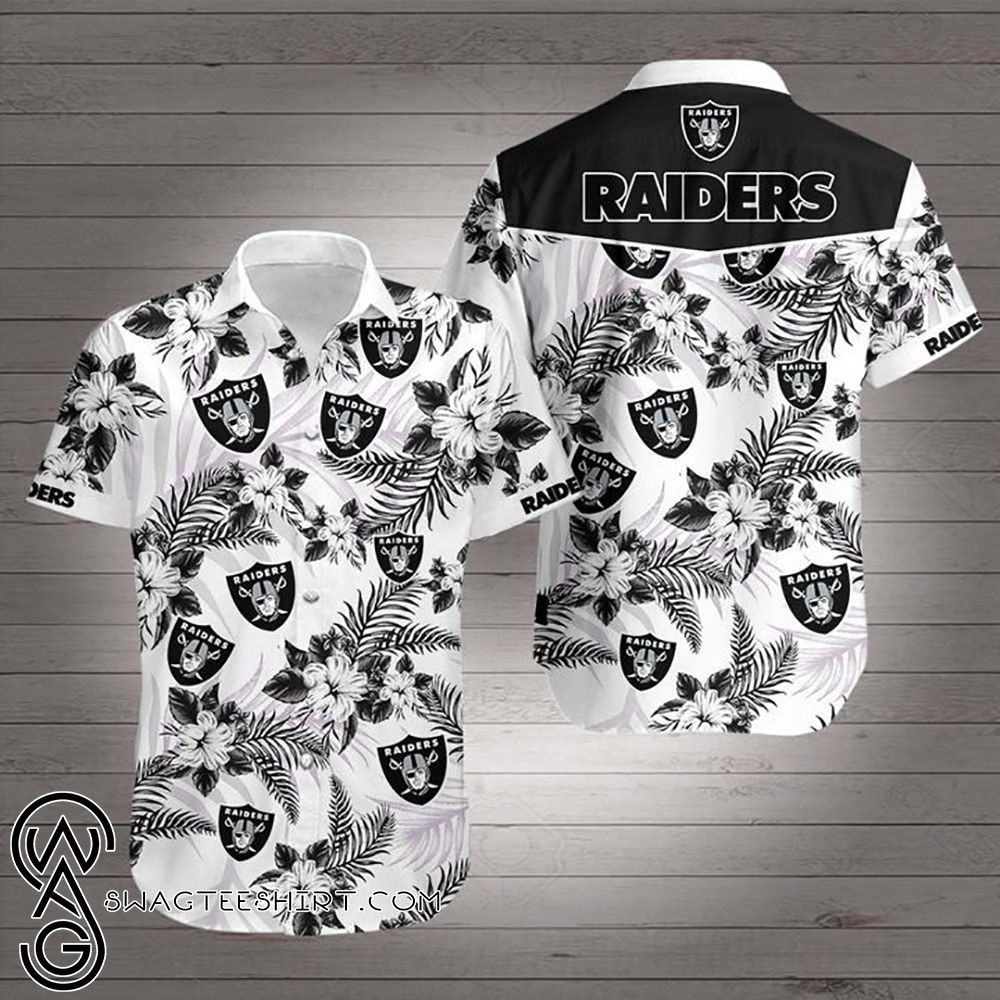 Nfl Oakland Raiders Hawaiian Shirt Tropical Aloha Button Up