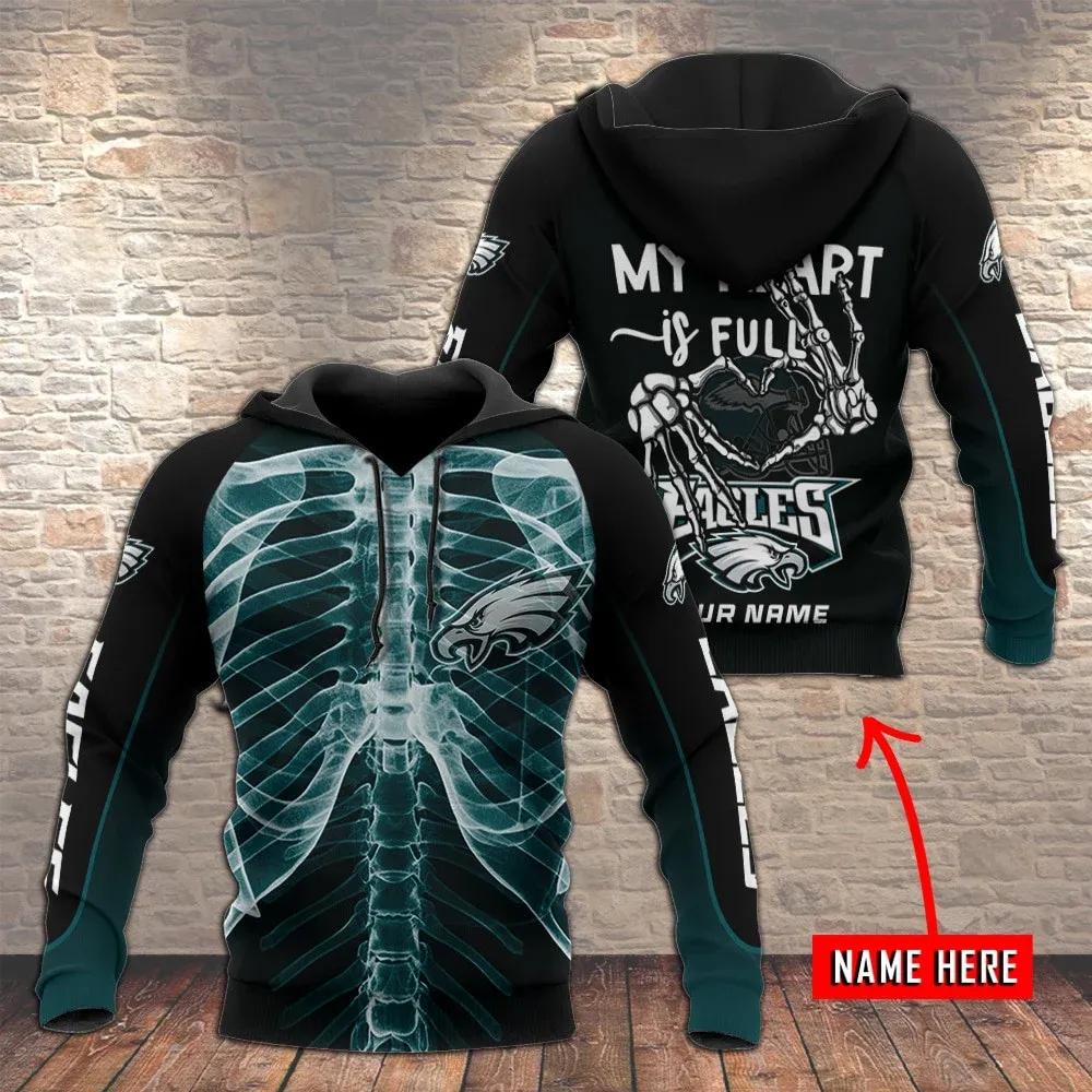 NFL Philadelphia Eagles Skelenton Personalized NFL 3D All Over Print Hoodie