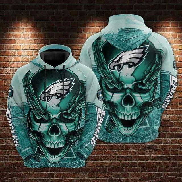 NFL Philadelphia Eagles Skull NFL 3D All Over Print Hoodie