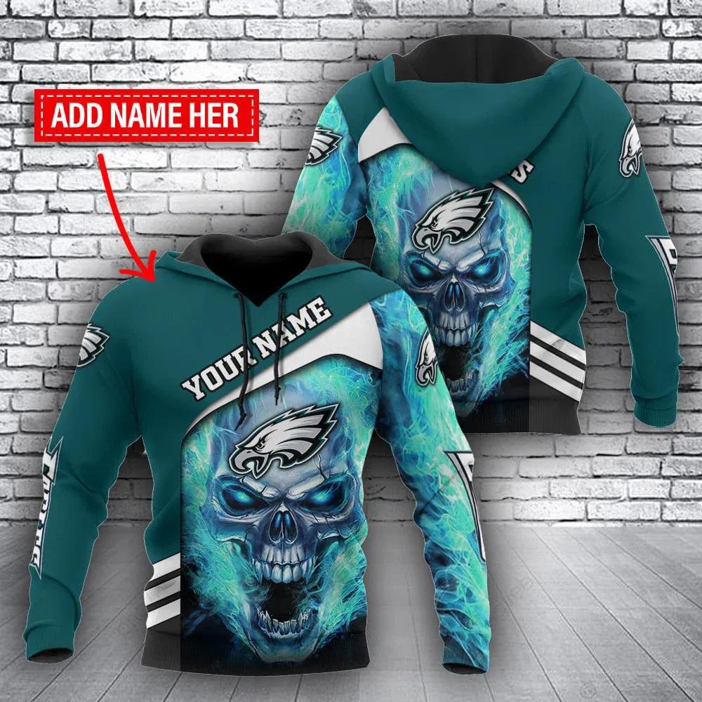 NFL Philadelphia Eagles Skull Personalized NFL 3D All Over Print Hoodie