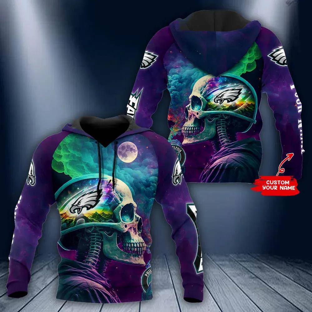 NFL Philadelphia Eagles Skull Personalized NFL 3D All Over Print Hoodie