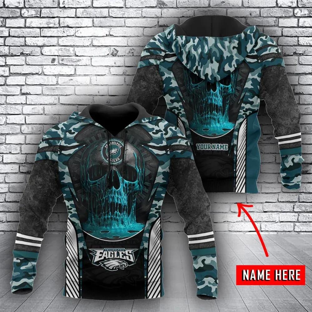 NFL Philadelphia Eagles Skull Personalized NFL 3D All Over Print Hoodie