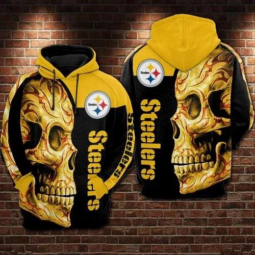 NFL Pittsburgh Steelers Skull NFL 3D All Over Print Hoodie