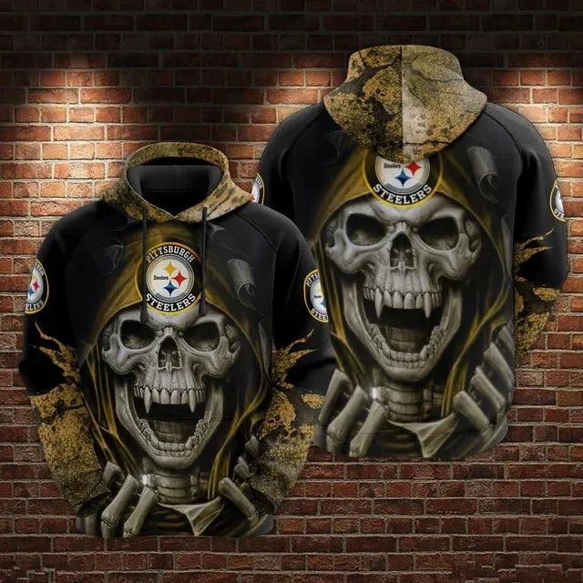 NFL Pittsburgh Steelers Skull NFL 3D All Over Print Hoodie