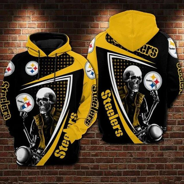 NFL Pittsburgh Steelers Skull NFL 3D All Over Print Hoodie