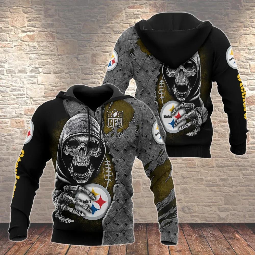 NFL Pittsburgh Steelers Skull NFL 3D All Over Print Hoodie