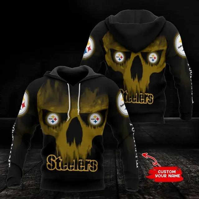 NFL Pittsburgh Steelers Skull Personalized NFL 3D All Over Print Hoodie